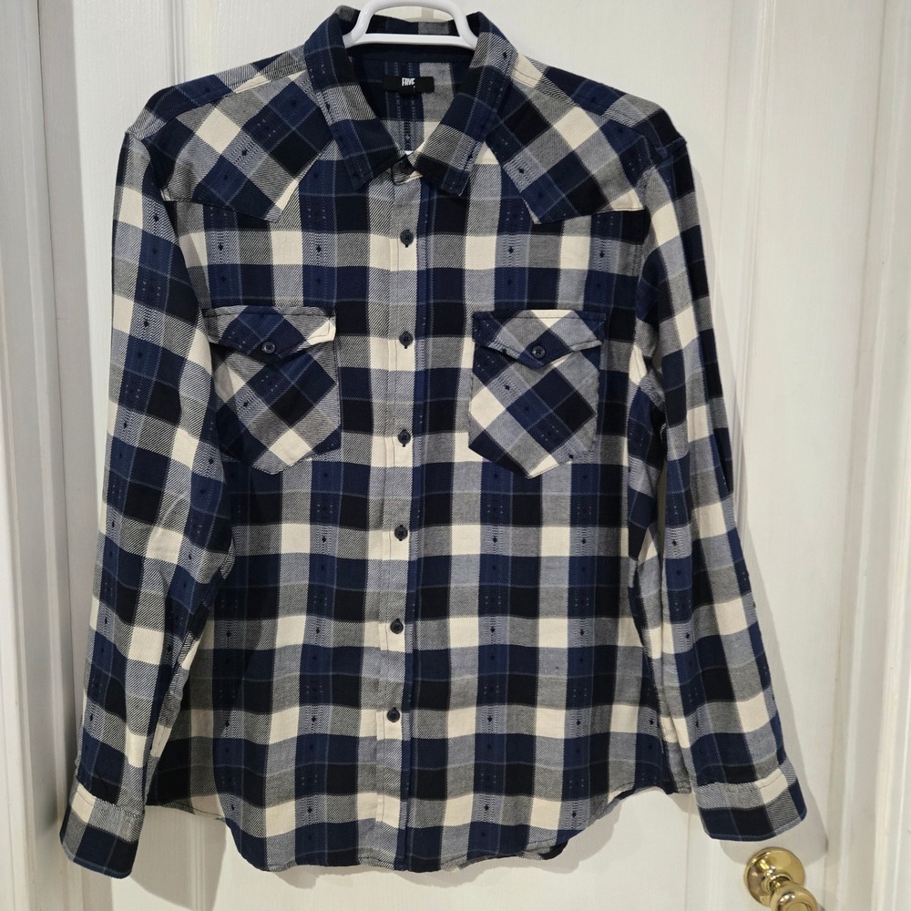 Frye Western Button Down Shirt Mens XL Blue Plaid Long Sleeve Flannel Cowboy